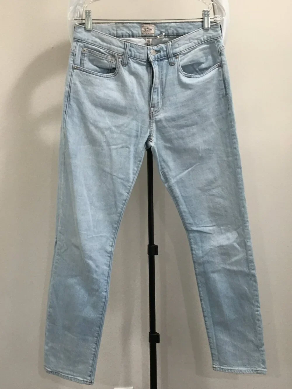 J CREW 484 Slim Light Wash Distressed 5 Pocket Logo Hardware Jeans